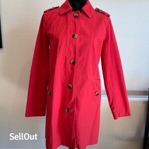 GAP Women's Red Trench Coat Size S Mid-Length Casual Button Front